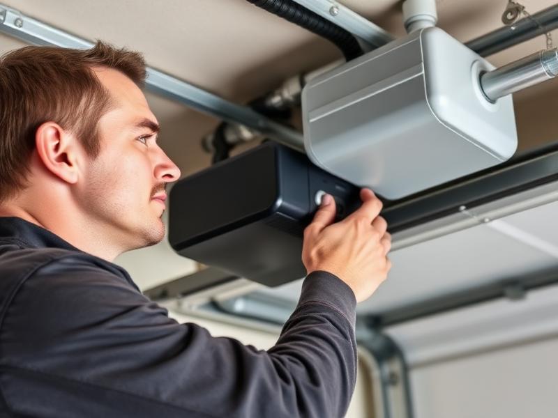 Experienced Hollywood Garage Doors technician adjusting garage door opener motor
