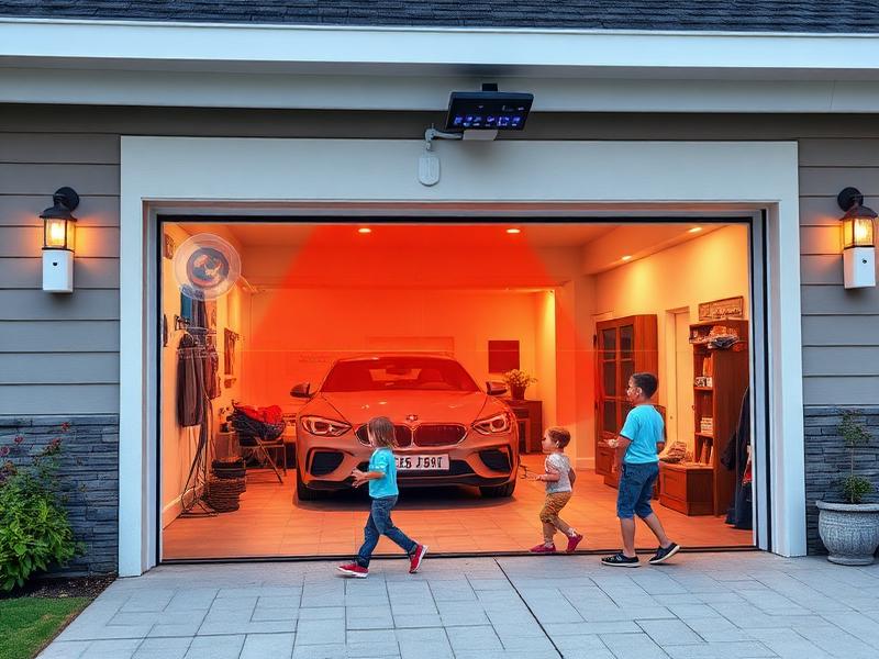 Modern garage door safety sensors with motion detection protecting children