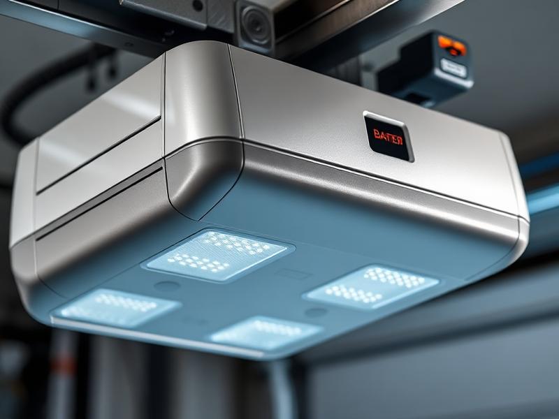 Modern garage door opener motor unit with smart technology features