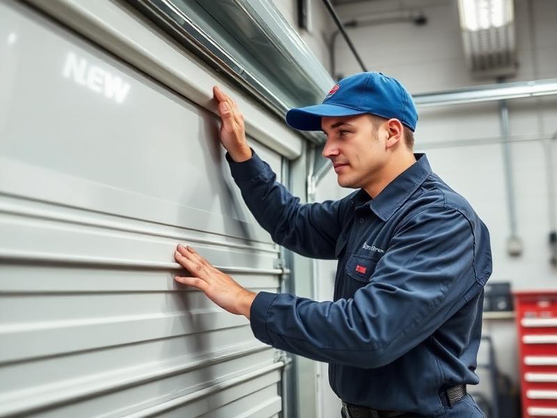 Professional technician performing garage door balance testing and repair service
